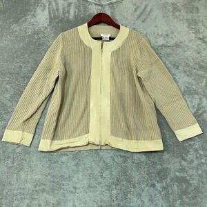 Talbots Women's 1X Shaker Knit Zip Cardigan Sweater Cotton Full Zip Beige